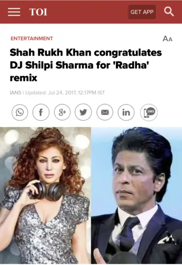 shah rukh khan congratulates Dj shilpi Sharma for radha remix